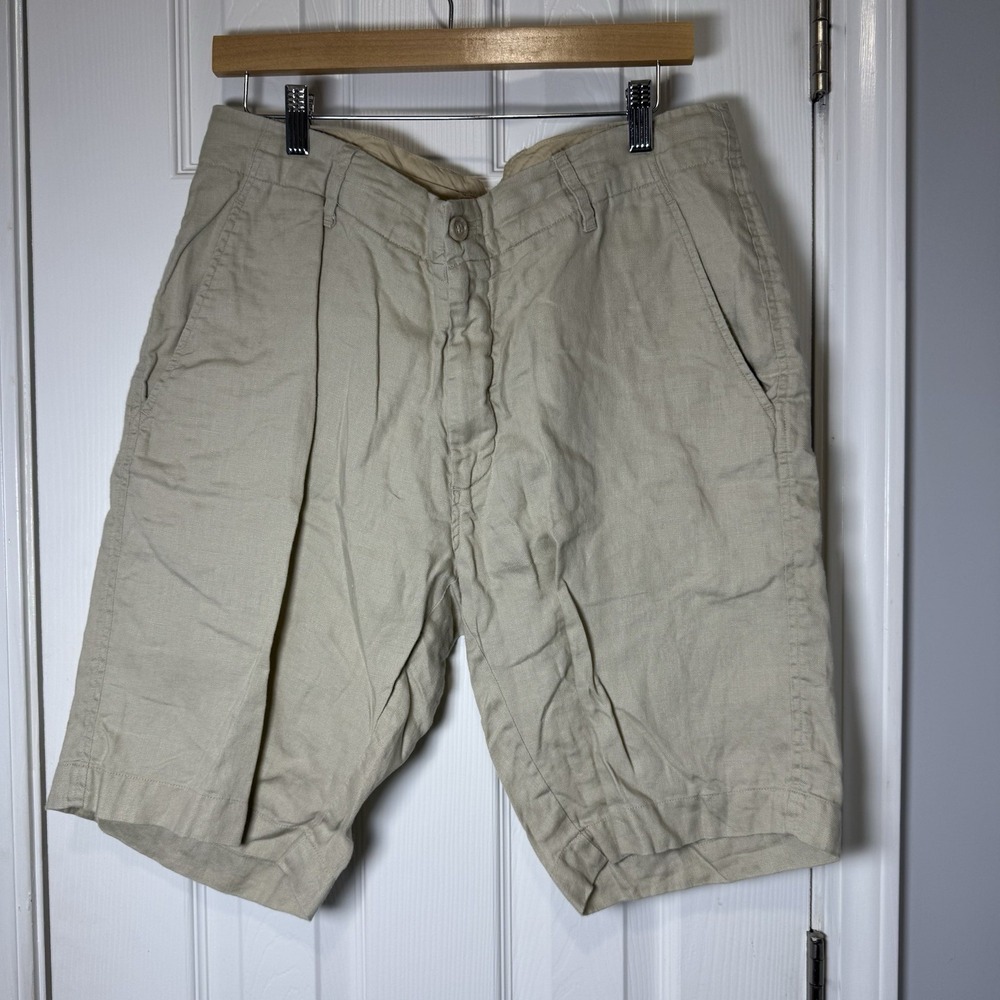 Toscano‎ Men's Size 34 Linen Tan Khaki Casual Shorts Summer
